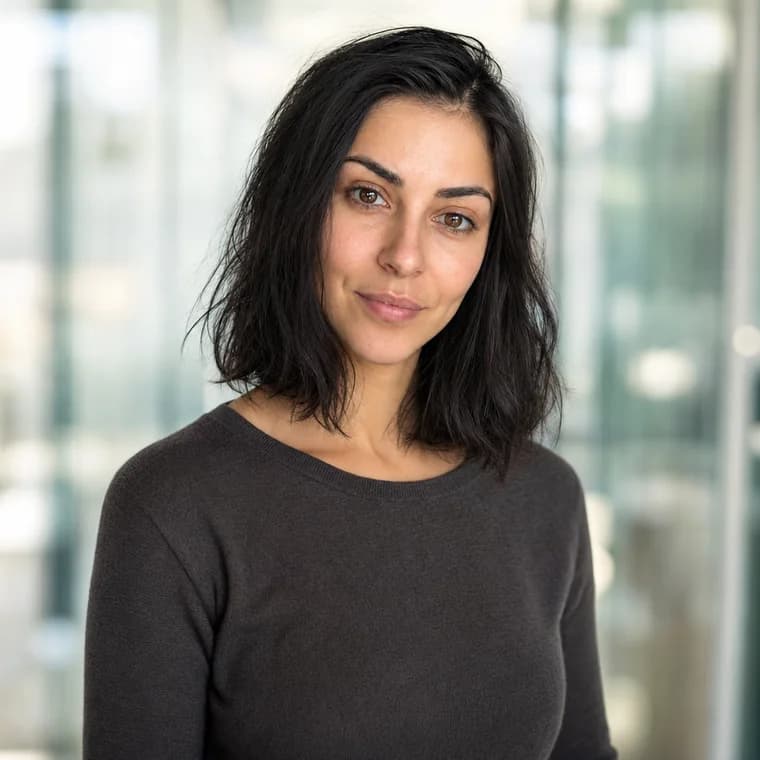A smart-casual headshot in a bright modern office with a blurred background